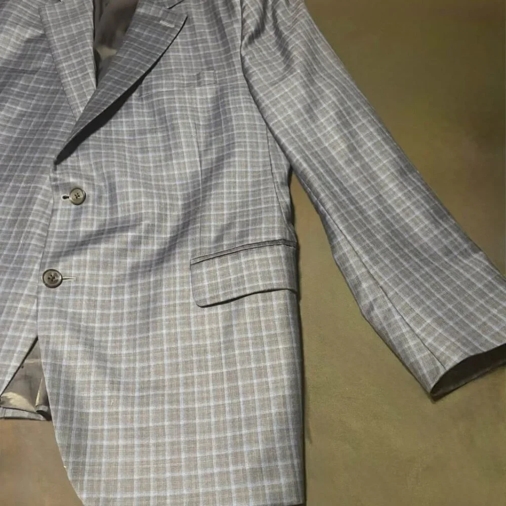 Tailored 46R Peter Millar Blue Plaid‎ 100% Wool Men's Sports Coat EUC RV: $798